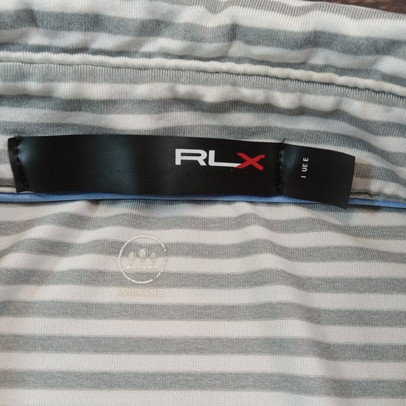 RLX Ralph Lauren Short Sleeve Golf Polo Shirt Men's Medium Gray Stripe - Picture 3 of 8